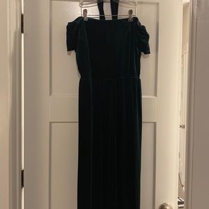 Emerald green velvet floor length gown